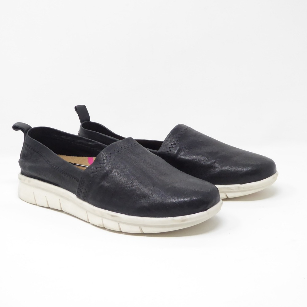Comfortiva Black Leather Slip-On Flats with White Sole